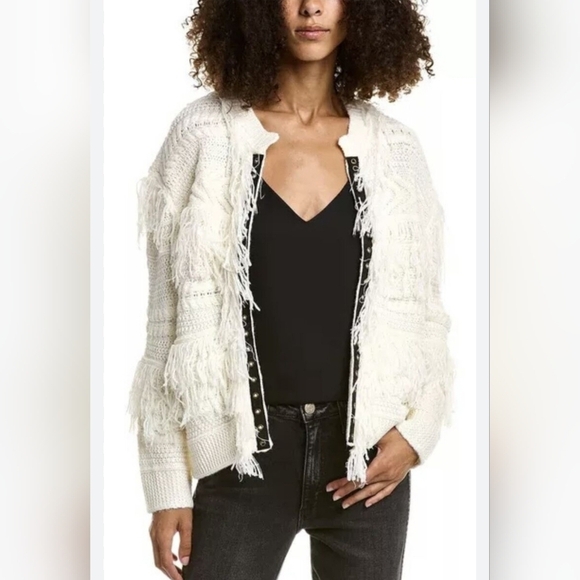 Anthro Salt Water Luxe Boho Fringed White Knit Cardigan - Picture 1 of 6